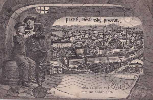  - Plzeň Pilsen pivovar Pilsner sud piják, celkový pohled