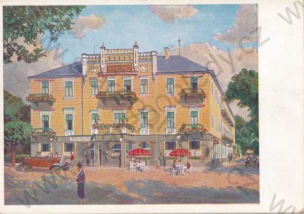  - Hotel Post Františkovy lázně Franzensbad Cheb kresba barevná restaurace