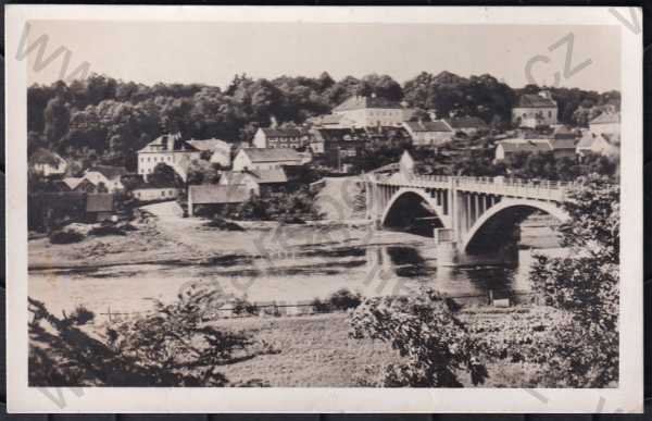  - Liblín na Berounce (Rokycany), částečný záběr města, řeka, most, kostel