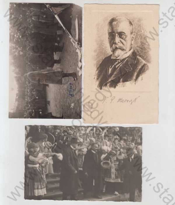  - 3x T. G. Masaryk, portrét, Hradec Králové, voják, uniforma, nástup