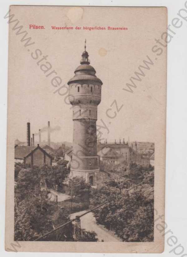 - Plzeň (Pilsen), vodárenská věž, částečný záběr města