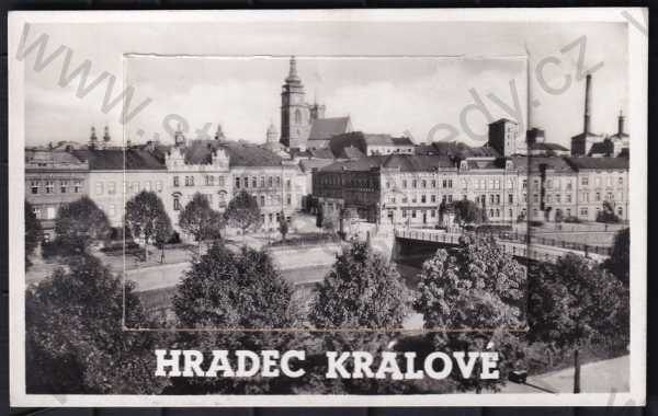  - Hradec Králové, leporelo, nábřeží, most, kostel, částečný záběr města