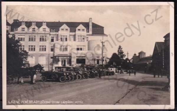  - Lázně Poděbrady (Nymburk), Lázeňský hotel, automobil, kůň, Bromografia