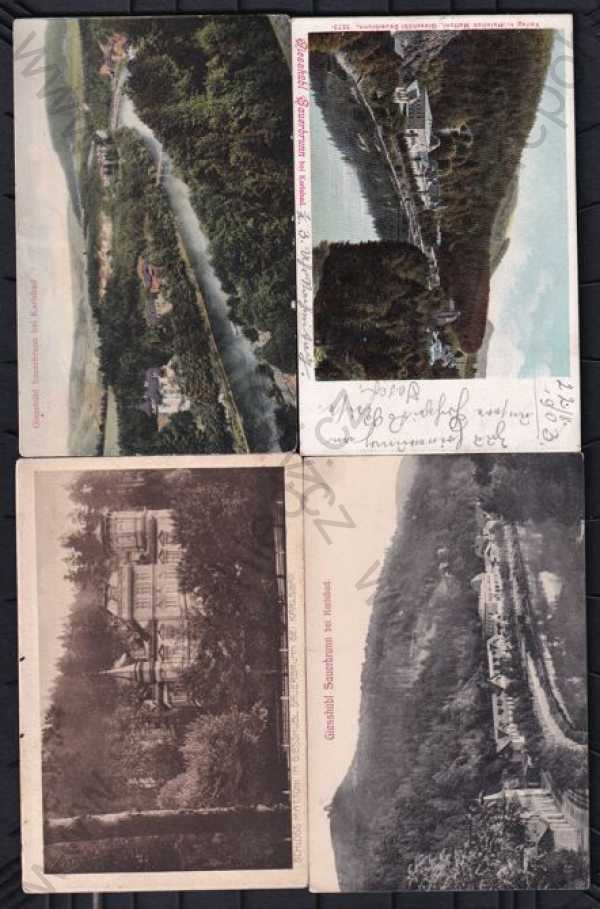  - 4x Kyselka (Karlovy Vary), Mattoniho vila, částečný záběr, řeka, pohled z výšky, DA