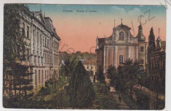  - Choceň (Ústí nad Orlicí), škola, kostel, kolorovaná