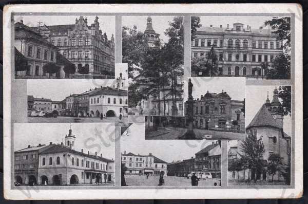  - Lipník nad Bečvou (Přerov), více záběrů, náměstí, kostel, autobus, automobil, pohled ulicí