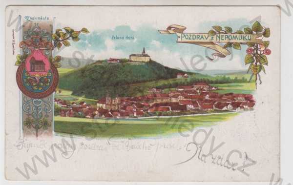  - Nepomuk (Plzeň - jih), celkový pohled, Zelená Hora, erb, znak, kolorovaná, koláž, DA