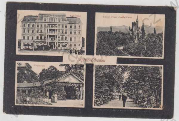  - Teplice (Teplitz), více záběrů, lázně, rozhledna, kolonáda, alej