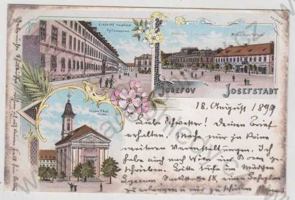  - Josefov (Josefstadt) - Náchod, více záběrů, kasárna, radnice, kostel, kolorovaná, koláž, DA