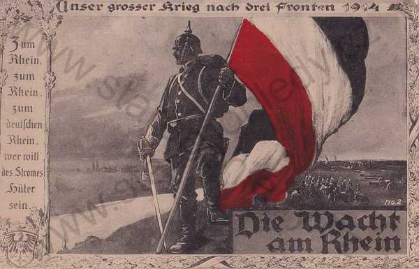  - Vojenství - Rhein Rýn voják vlajka červený kříž