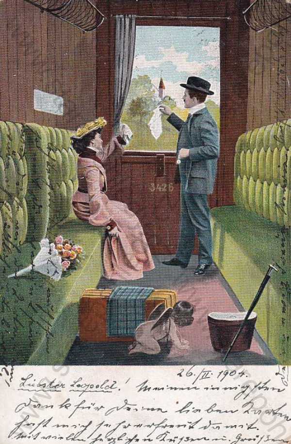  - Muž a žena ve vlaku DA barevná kresba
