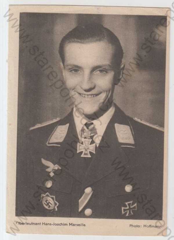  - Vojenství, portrét, voják, uniforma, Oberleutnant Hans - Joachim Marseille, otvírací karta