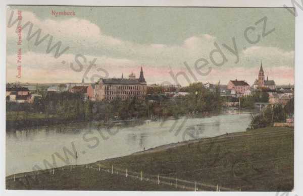  - Nymburk, řeka, částečný záběr města, kolorovaná