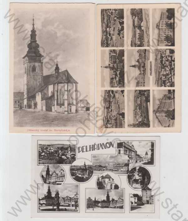  - 3x Pelhřimov, kostel, více záběrů, náměstí, částečný záběr města, fotokoláž