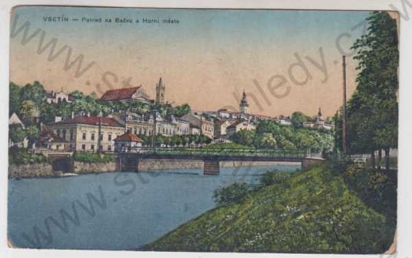  - Vsetín, Horní město, Bečva, most, kolorovaná