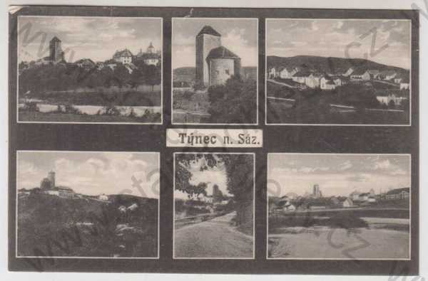  - Týnec nad Sázavou (Benešov), více záběrů, celkový pohled, řeka, hrad, částečný záběr města