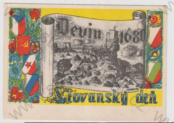  - Slovensko, Děvín (Bratislava), hrad, erb, znak, kolorovaná