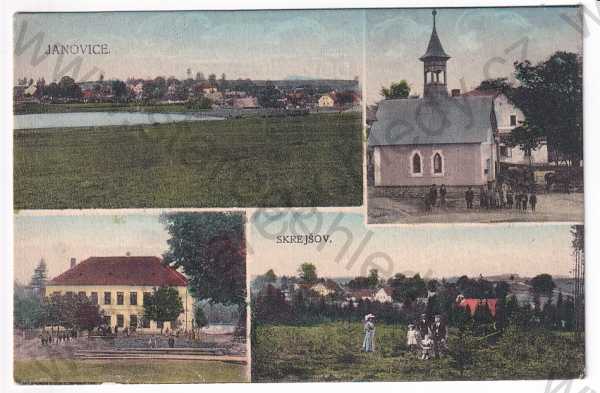  - Janovice - celkový pohled, kaple, Skrejšov, škola, kolorovaná