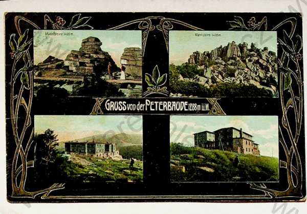  - Krkonoše - Petrova bouda, hory, skály, koláž, kolorovaná, více záběrů
