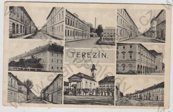  - Terezín (Litoměřice), více záběrů, pohled ulicí, kostel, částečný záběr města