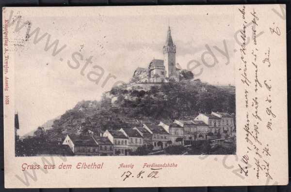  - Ústí nad Labem (Aussig), Ferdinandova věž-Ferdinandshöhe, celkový pohled, částečný záběr města, DA