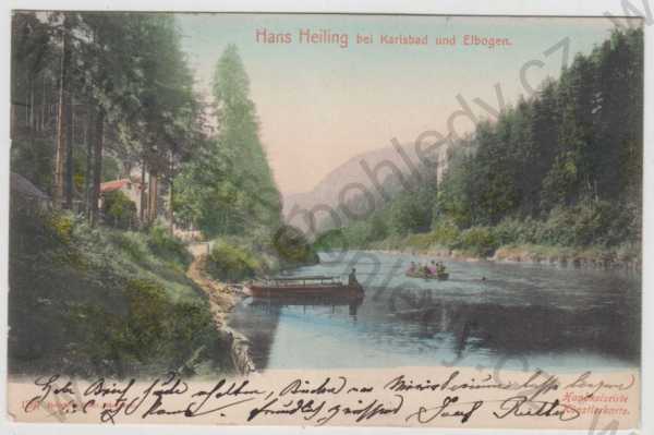  - Svatošské Skály (Hans Heiling) - Karlovy Vary, řeka, loď, kolorovaná, DA