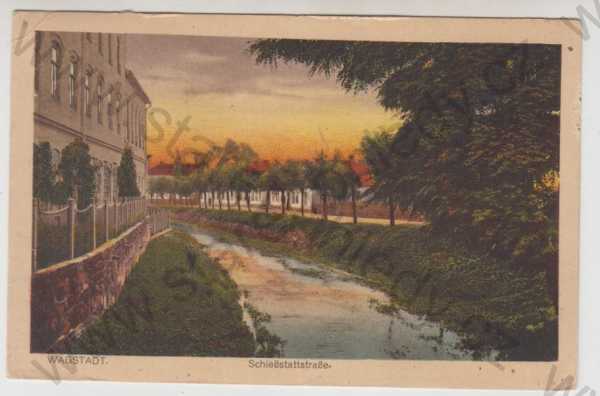  - Bílovec (Wagstadt) - Nový Jičín, pohled ulicí, řeka, kolorovaná