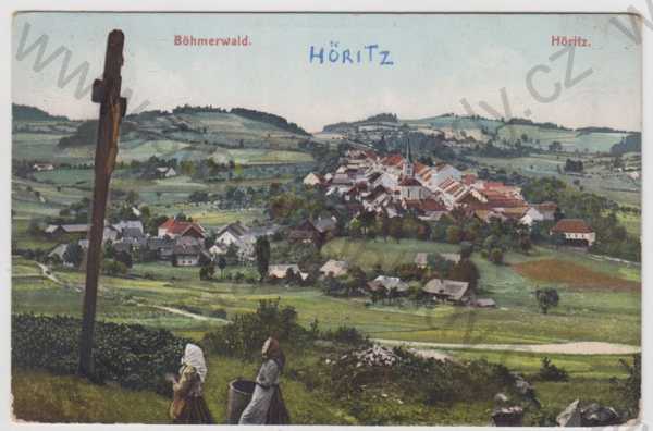  - Hořice (Höritz) - Český Krumlov, celkový pohled, Šumava, kolorovaná