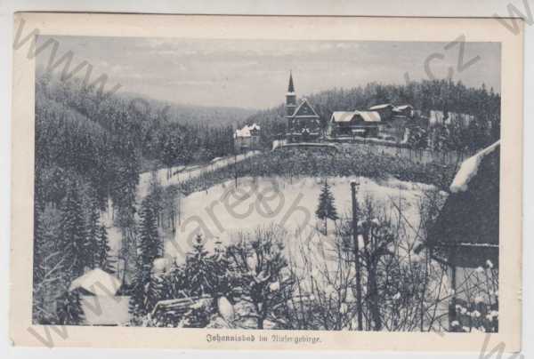  - Jánské lázně (Johannisbad) - Trutnov, kostel, částečný záběr města, sníh, zimní