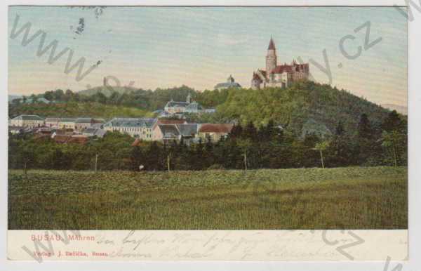  - Bouzov (Busau) - Olomouc, hrad, částečný záběr města, kolorovaná
