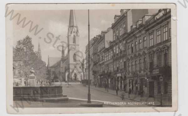  - Liberec (Reichenberg), náměstí, kostel, kašna