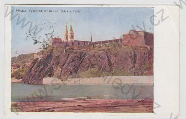  - Praha 2, Vyšehrad, Kostel sv. Petra a Pavla, řeka, kolorovaná