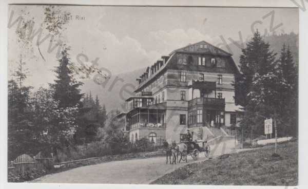  - Špičák (Klatovy), Hotel Rixi, kůň, kočár, Šumava, foto J.Seidel