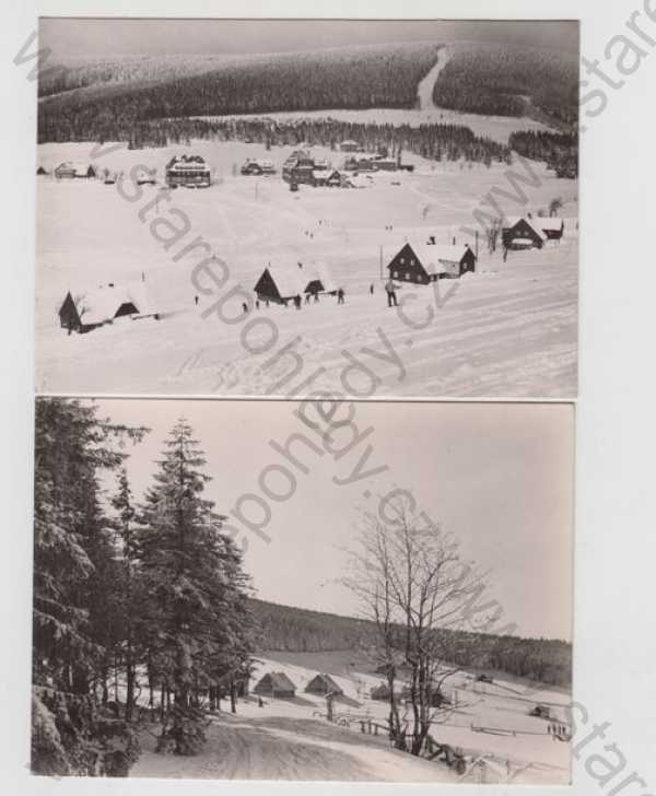  - 2x Dolní Malá Úpa (Trutnov), Pomezní boudy, sníh, zimní, lyže, Krkonoše