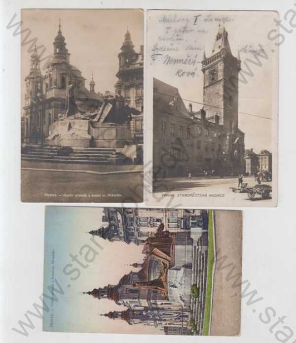  - 3x Praha 1, Staroměstské náměstí, Husův pomník, Kostel sv. Mikuláše, Staroměstská radnice