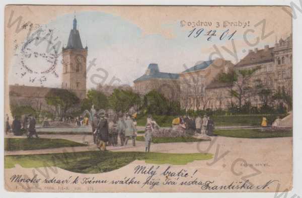  - Praha 2, Karlovo náměstí, kostel, kolorovaná, DA