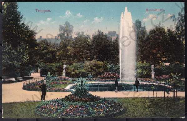  - Opava (Troppau), barevná, kolorovaná, park, vodotrysk, socha