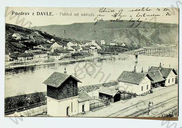  - Davle - pohled od nádraží, řeka, most, foto Wanner