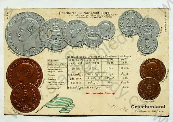  - Mince - Řecko - mince, kurzy měn, plastická karta, zlacená, kolorovaná
