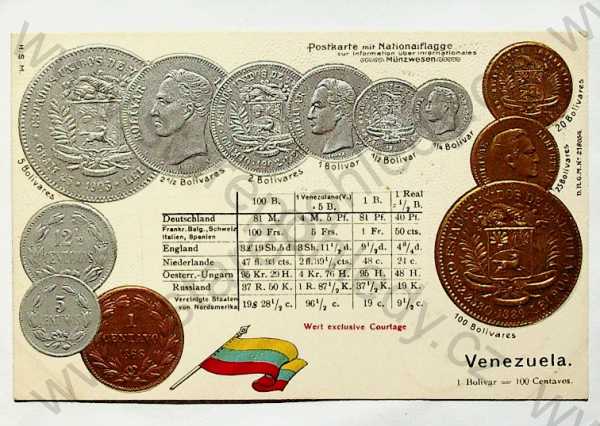  - Mince - Venezuela - mince, kurzy měn, plastická karta, zlacená, kolorovaná