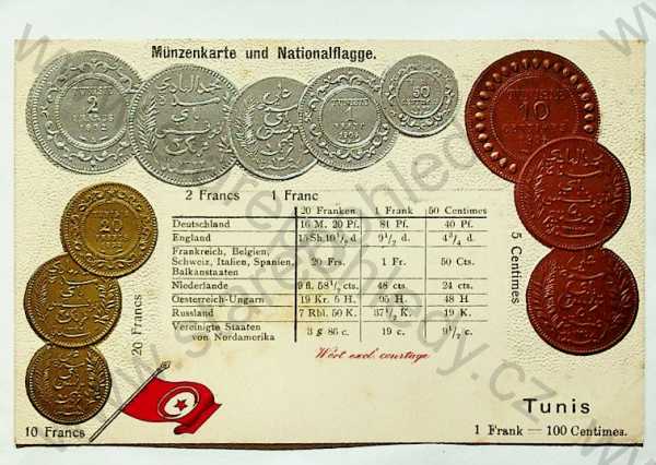  - Mince - Tunis - mince, kurzy měn, plastická karta, zlacená, kolorovaná
