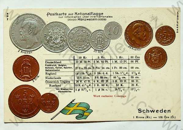  - Mince - Švédsko - mince, kurzy měn, plastická karta, zlacená, kolorovaná