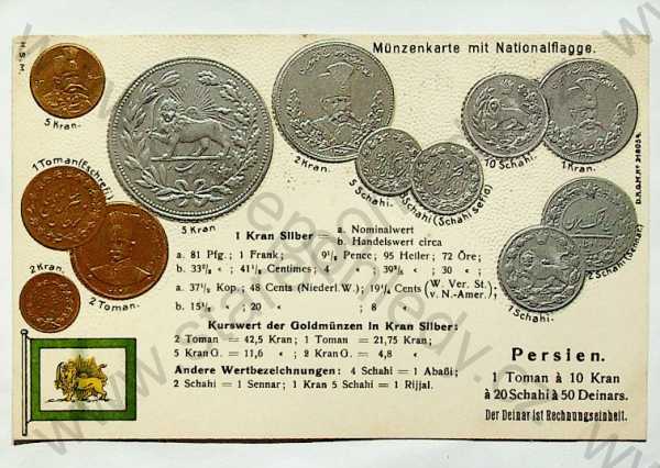  - Mince - Írán - mince, kurzy měn, plastická karta, zlacená, kolorovaná