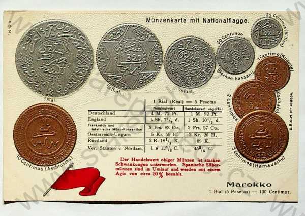  - Mince - Maroko - mince, kurzy měn, vlajka, plastická karta, zlacená, kolorovaná