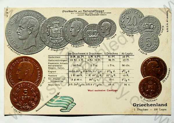 - Mince - Řecko - mince, kurzy měn, vlajka, plastická karta, zlacená, kolorovaná