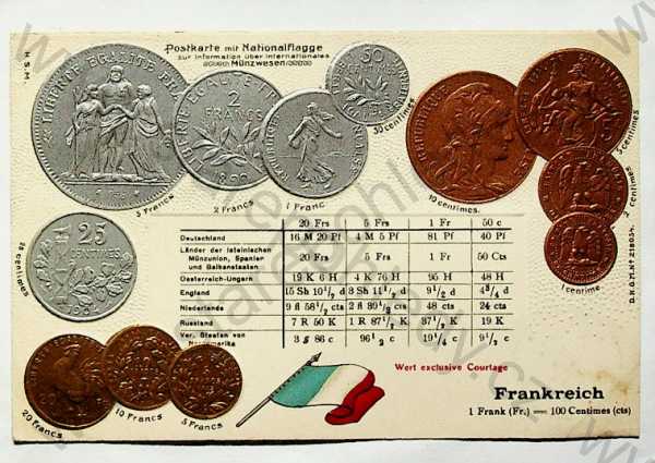  - Mince - Francie - mince, kurzy měn, vlajka, plastická karta, zlacená, kolorovaná