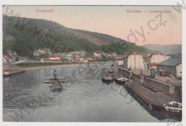  - Děčín - Horní žleb, přístav, parník, kolorovaná