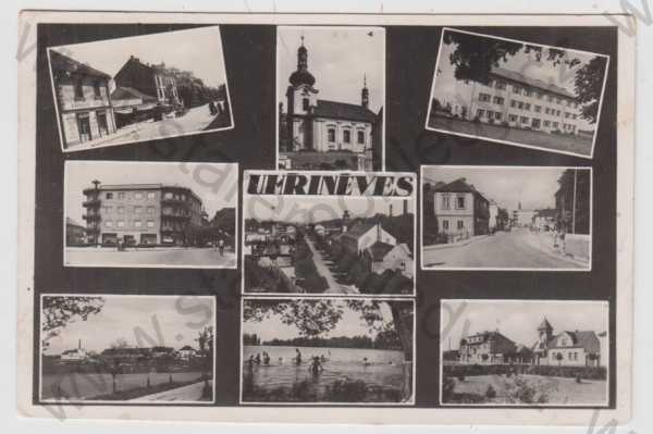 - Praha 10, Uhřiněves, více záběrů, kostel, pohled ulicí, koupaliště, částečný záběr města