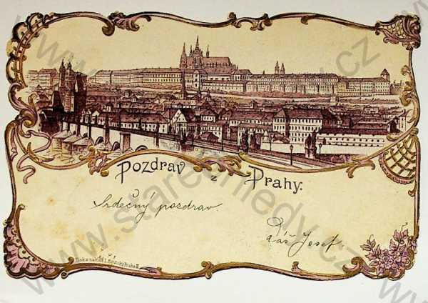  - Praha - Hradčany, Karlův most, koláž, zlacená, DA