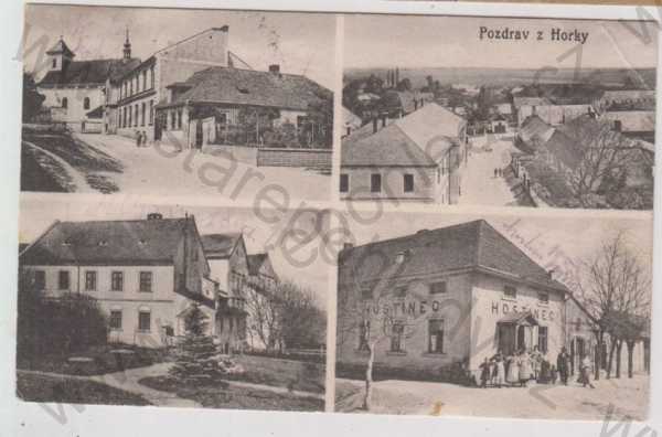  - Horka (Olomouc), více záběrů, kostel, pohled ulicí, část města, hostinec